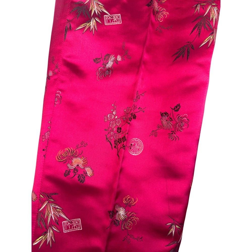 Vintage Cache Fuchsia Pink Chinoiserie Floral Satin Jacquard Pants Size 6 USA - Picture 9 of 12